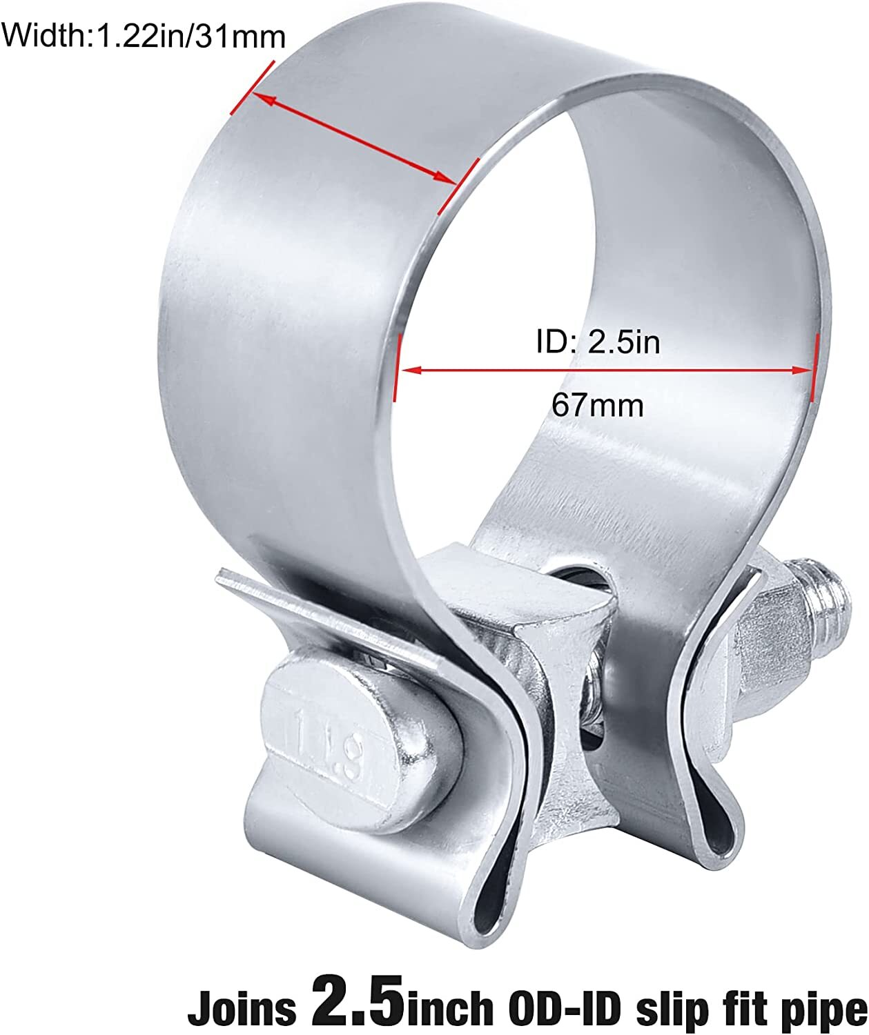 2.5-inch exhaust clips, narrow band muffler clips, stainless steel, 2-piece set,