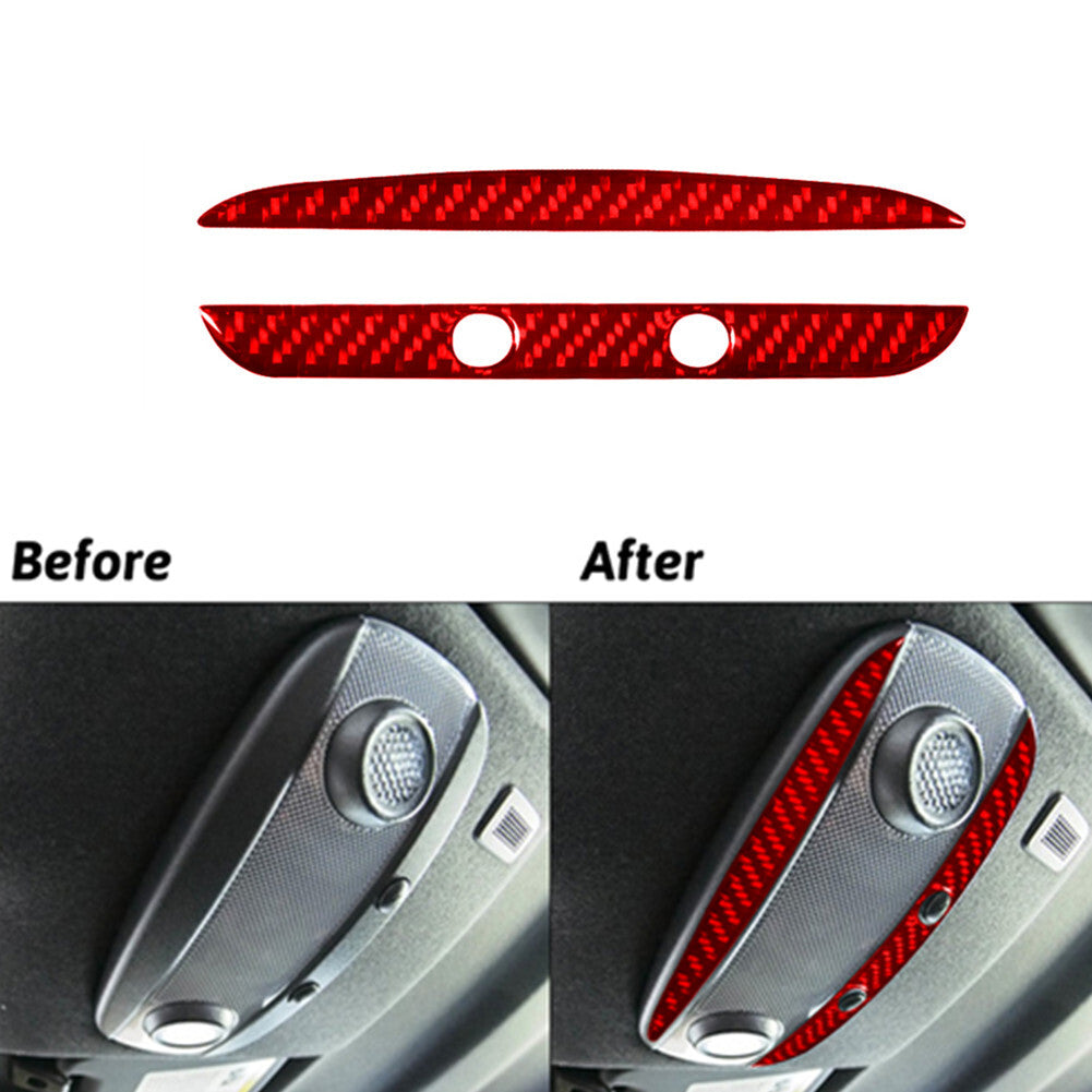 2Pcs Red Carbon Fiber Rear Overhead Light Cover Trim for Ford Fiesta 2011-2015
