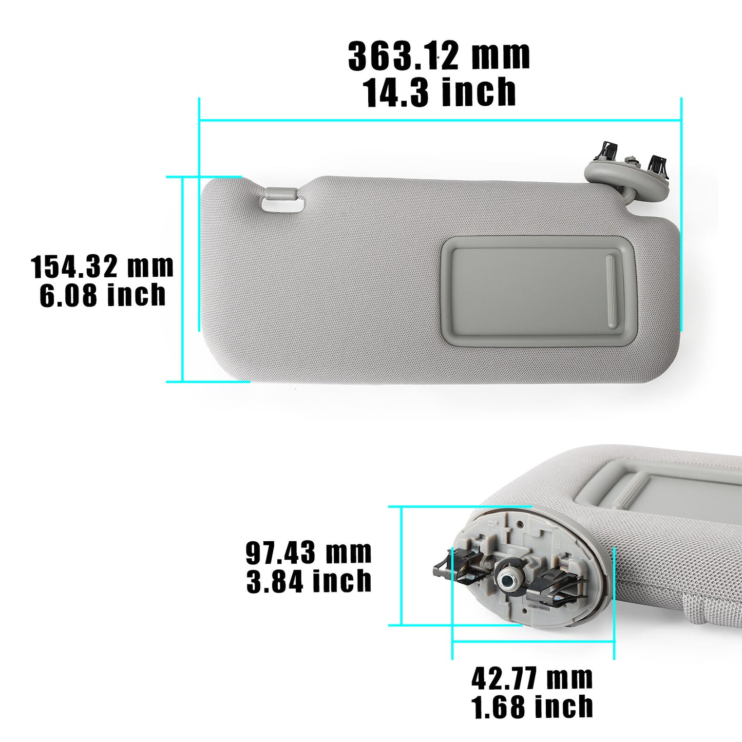 7431012L80B0 For 2009-13 for Toyota for Corolla Sun Visors Right Gray With Mirror