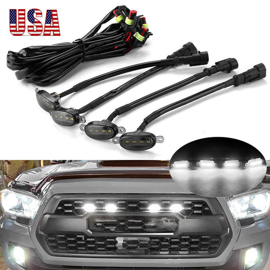 4PC Smoke Lens LED Front Grille Running Lights White for Ford F-150 Style
