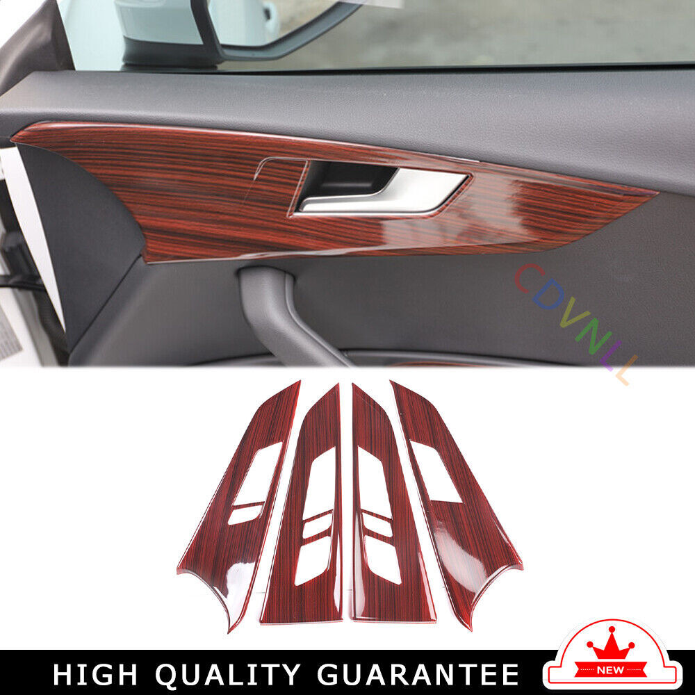 Car Inner Door Panel Cover Trim Inner 4PCS Fit for Audi A4L 2017-2019 Red Wood
