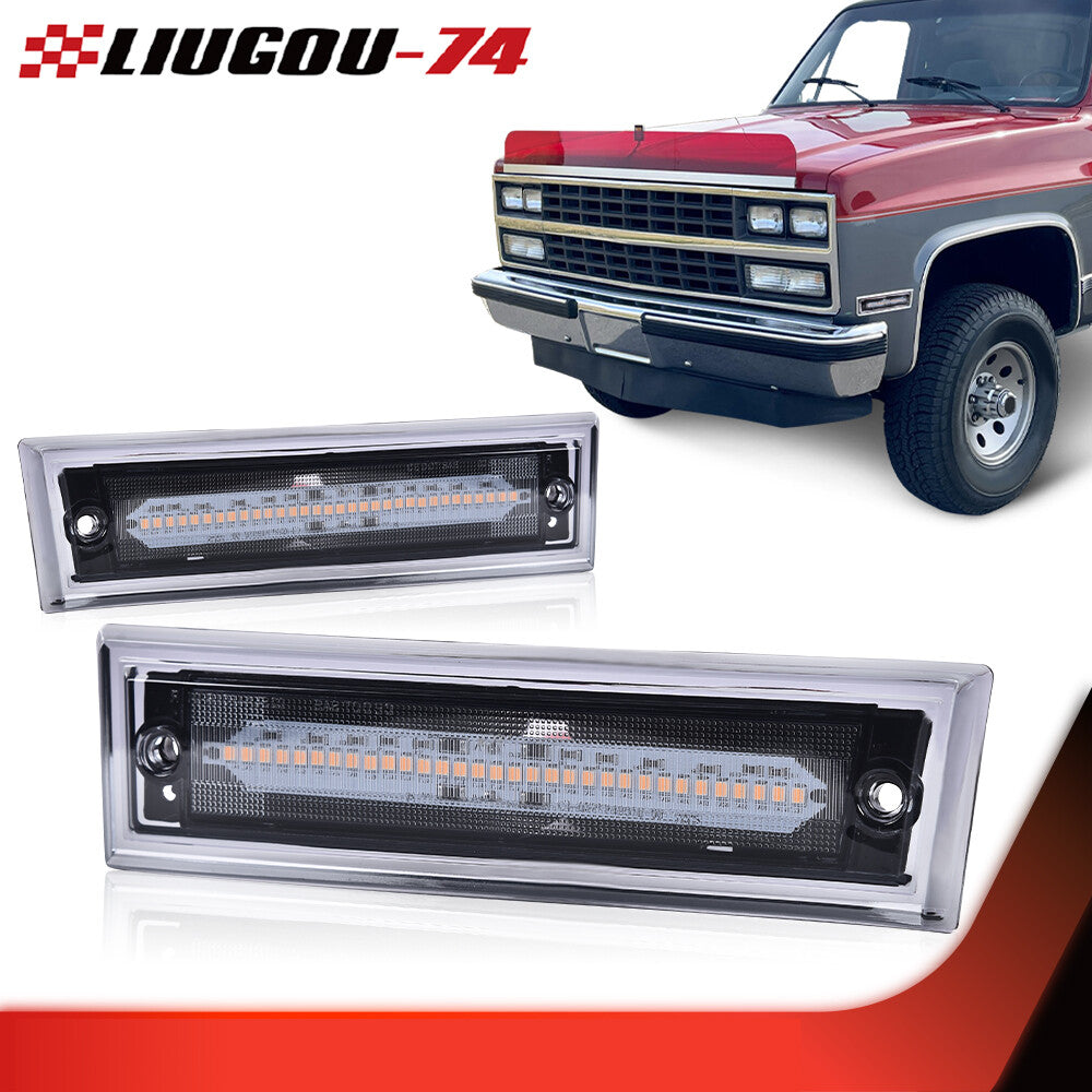 Amber LED front marker light with smoked lens suitable for Chevrolet C10, C20, C30, and for GMC (81-91mm).