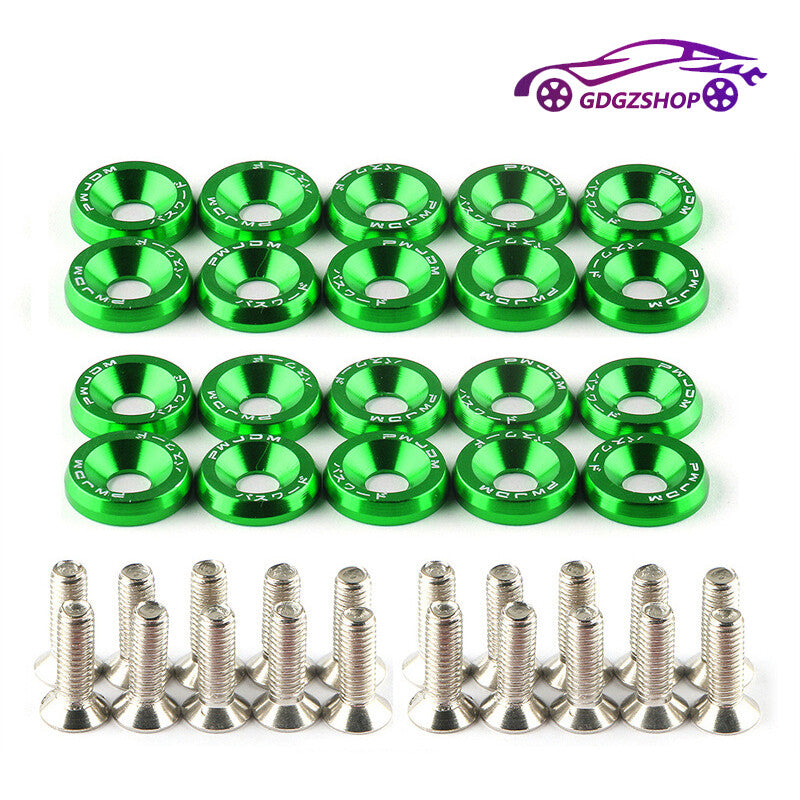 20pcs Green Aluminum JDM Fender Bumper Washer M6 Bolt Engine Bay Dress Up Kit