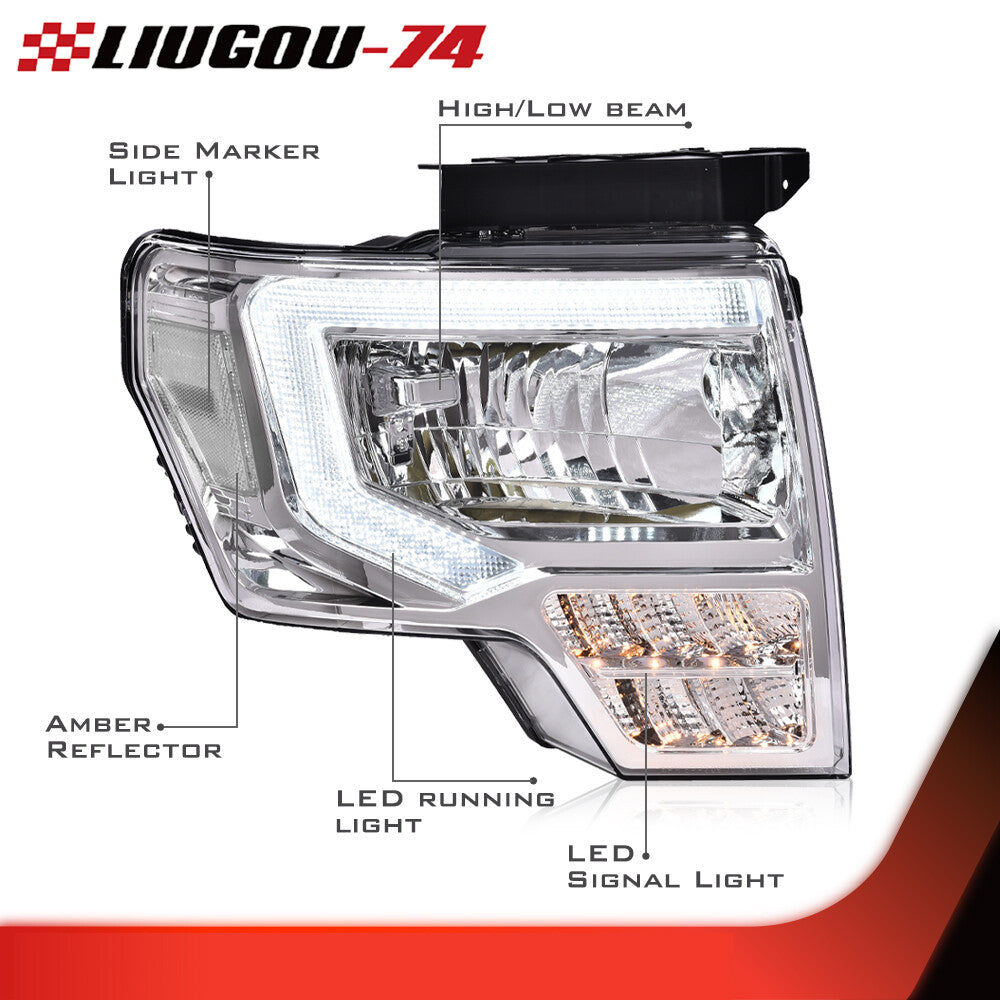 Suitable for 2009-2014 for Ford F-150 F-150 LED DRL tube headlights/projector headlights.