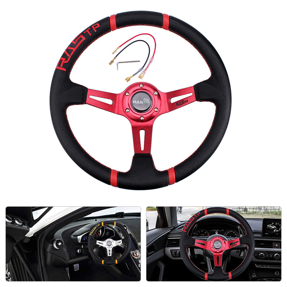 Red RASTP Deep Dish Drifting Sport Steering Wheel Aluminum Surface Racing 13