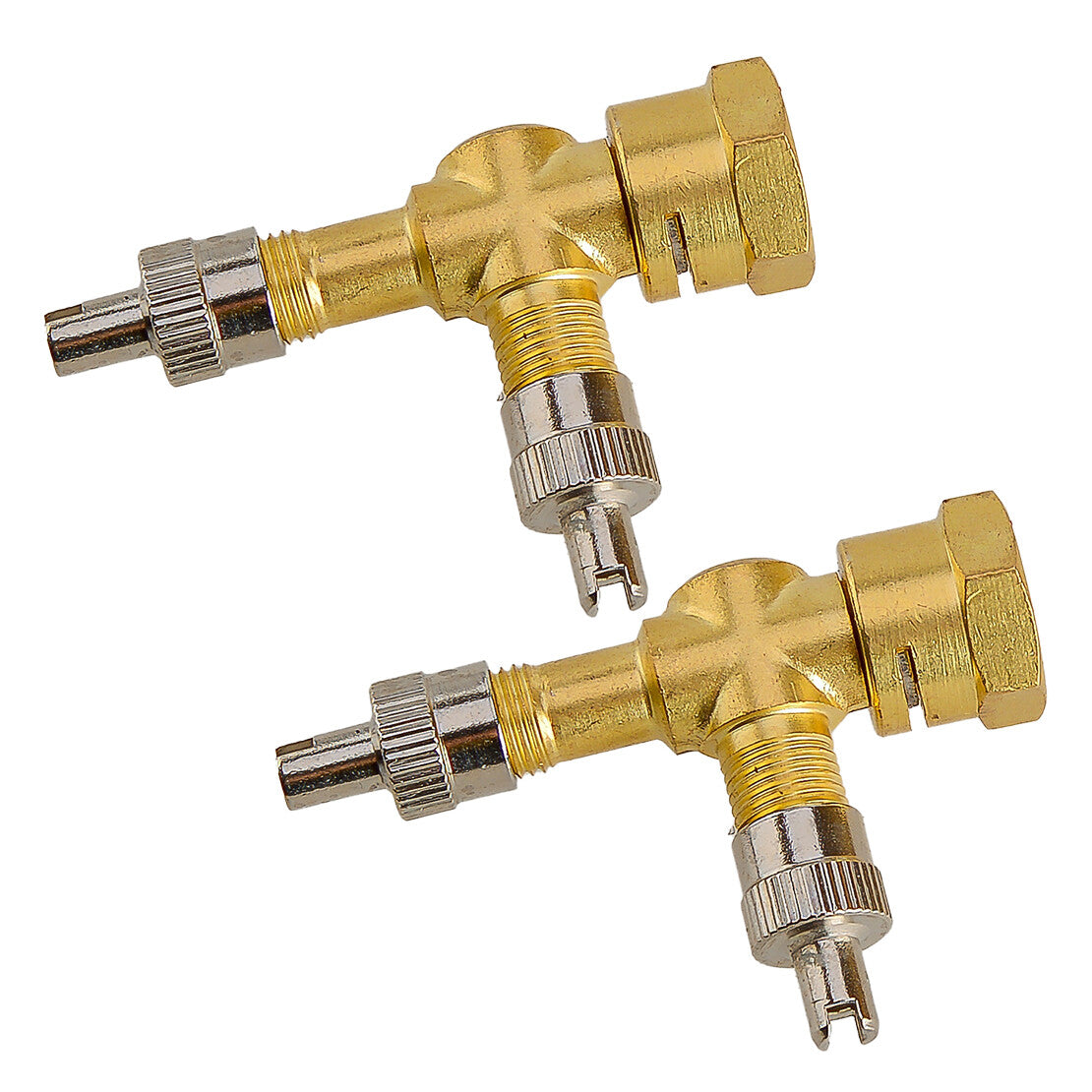 2pcs TPMS Valve Tee Adapter 3-way Pure Copper Motorcycles Automobiles Car Acc