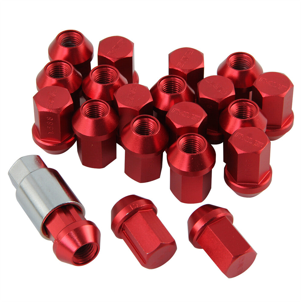 M12X1.5MM 20 Pieces Aluminum Closed Ended Lug Nuts with Locking Key RED