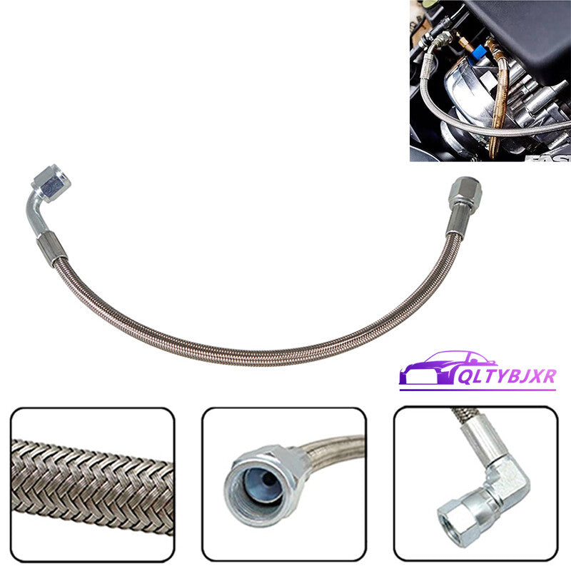 4AN Braided Turbo Oil Feed Line 12 Length Hose Steel AN4 90Degree Straight PTFE