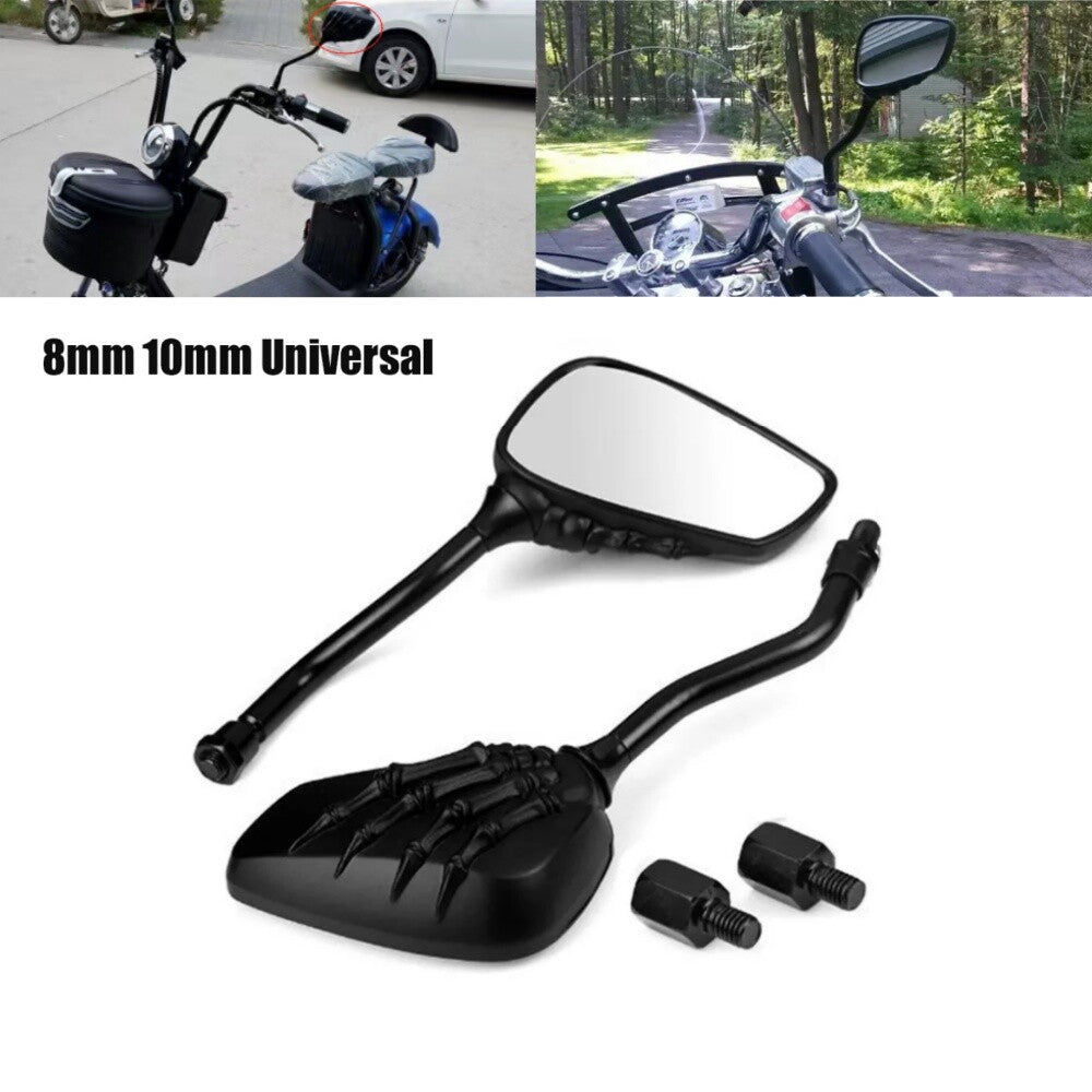 Black Universal Motorcycle 8mm 10mm Skull Hand Side Rearview Mirrors for Yamaha