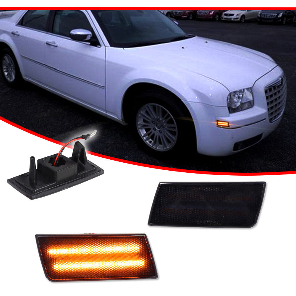 L + R Smoked Amber LED Side Marker Lights and Mudguard Lights for 2005-2010 for Chrysler 300