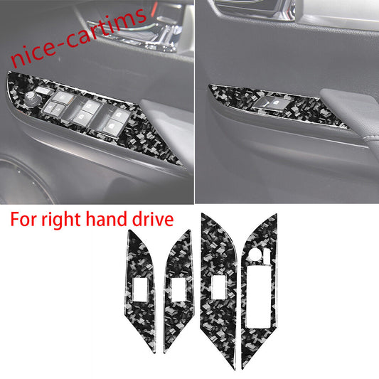 RHD Window Lift Switch Button Trim For T@yota Hilux Revo 2015-2021 Forged Carbon