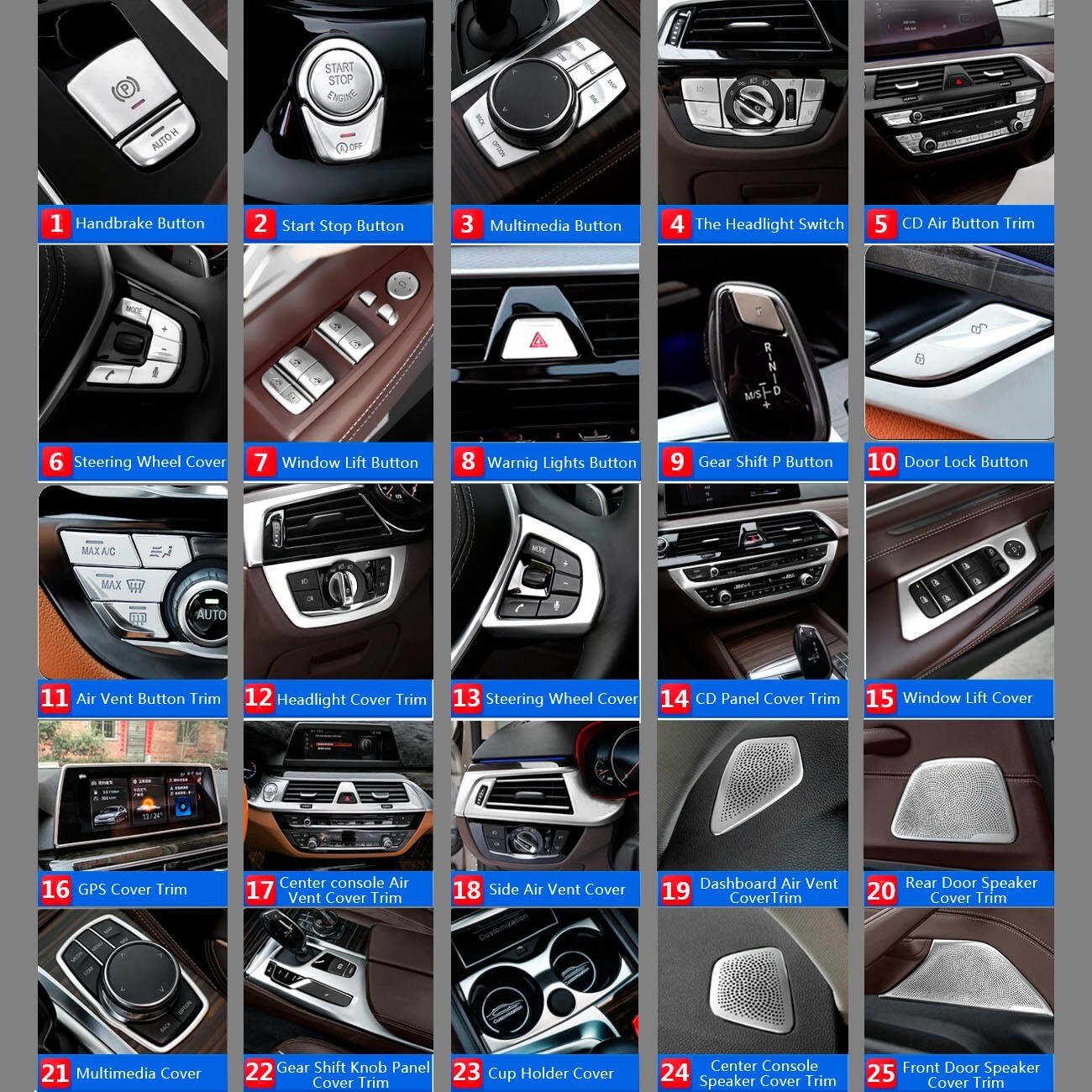 for BMW 5 Series X3 G30 G01 Car Interior Steering Wheel Switch Button Cover Trim