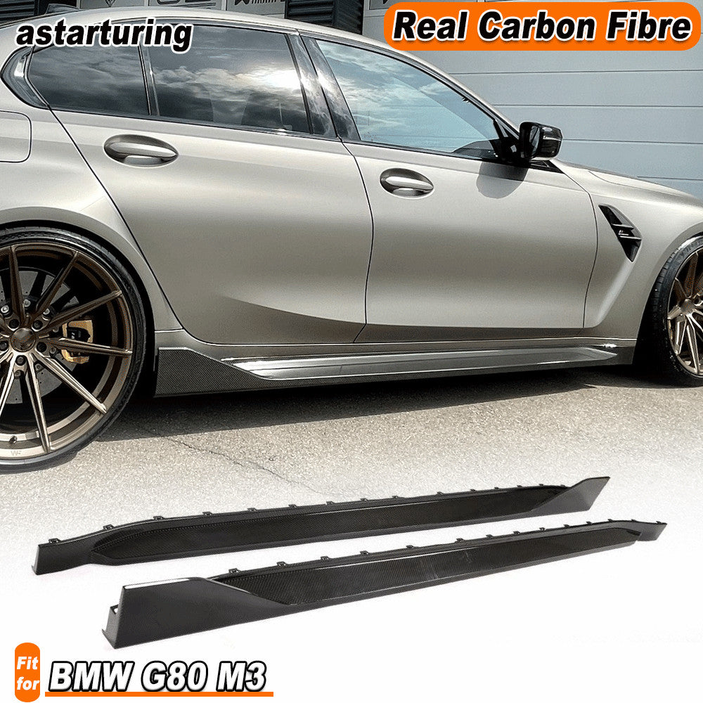 Fit for BMW G80 M3 2020-2023 Sedan Real Carbon Side Skirt Extension Lip Spoiler