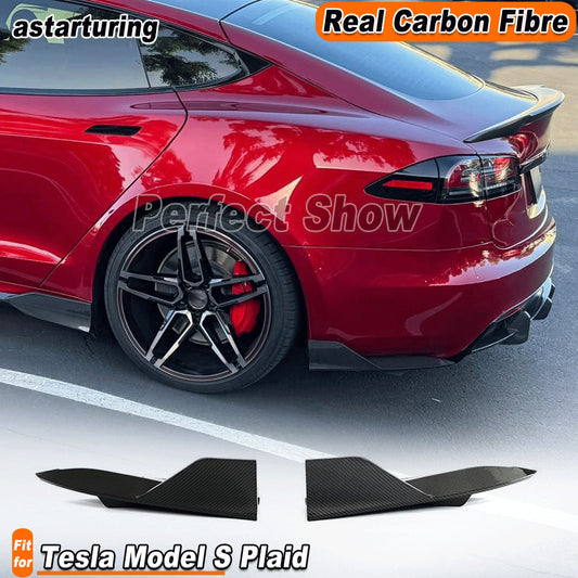 for Tesla for Model S 21-23 Real Carbon Rear Bumper Lip Splitters Diffuser Winglets