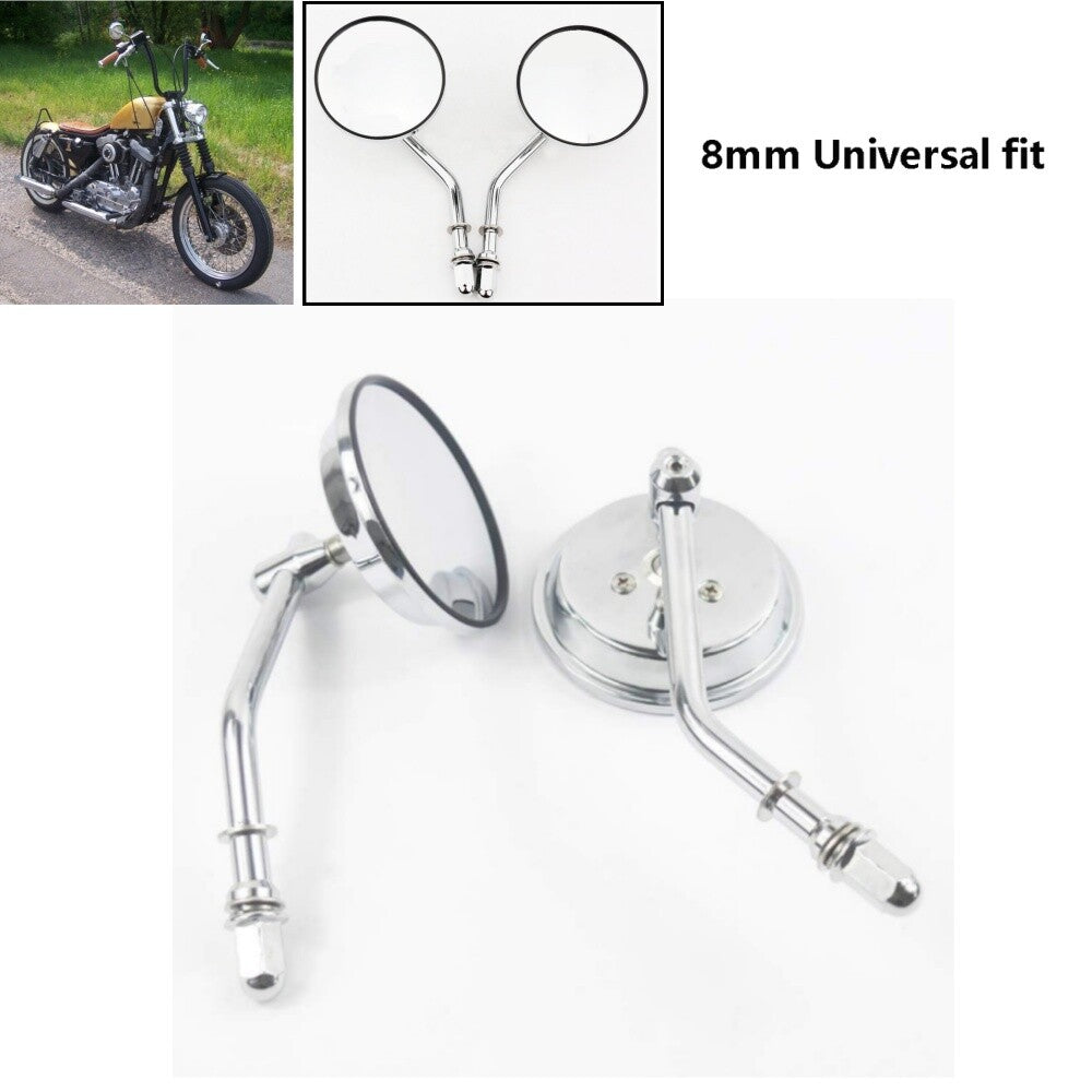 Chrome Round Rearview Mirrors for Harley Davidson Sportster XL 883 1200 Bobber