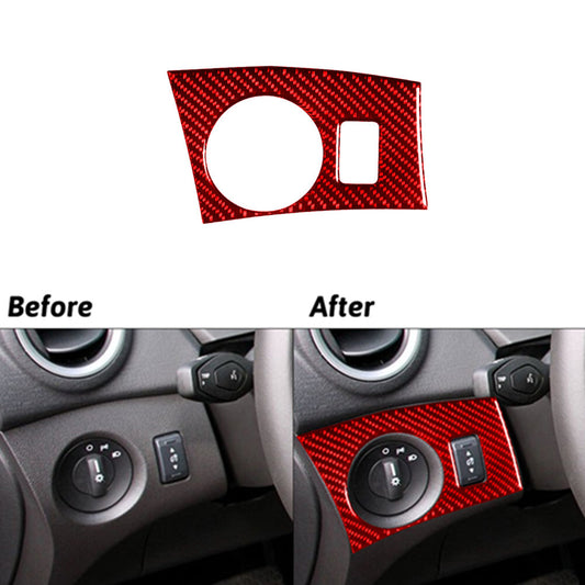 Red Carbon Fiber Dim Light Control Panel Cover Trim for Ford Fiesta 2011-2015