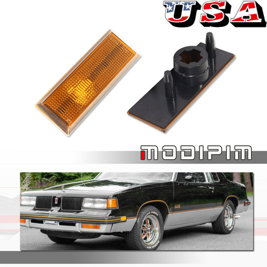 Amber-colored left/right front marker light housing for 81-88 for Oldsmobile Cutlass 442