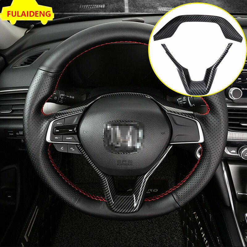 2Pcs for Honda Accord 2018-2021 Carbon Fiber Interior Steering Wheel Cover Trim