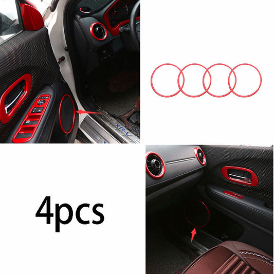 4P for Honda HR-V HRV 2016-2022 ABS Red Inner Door Speaker Ring Frame Cover Trim