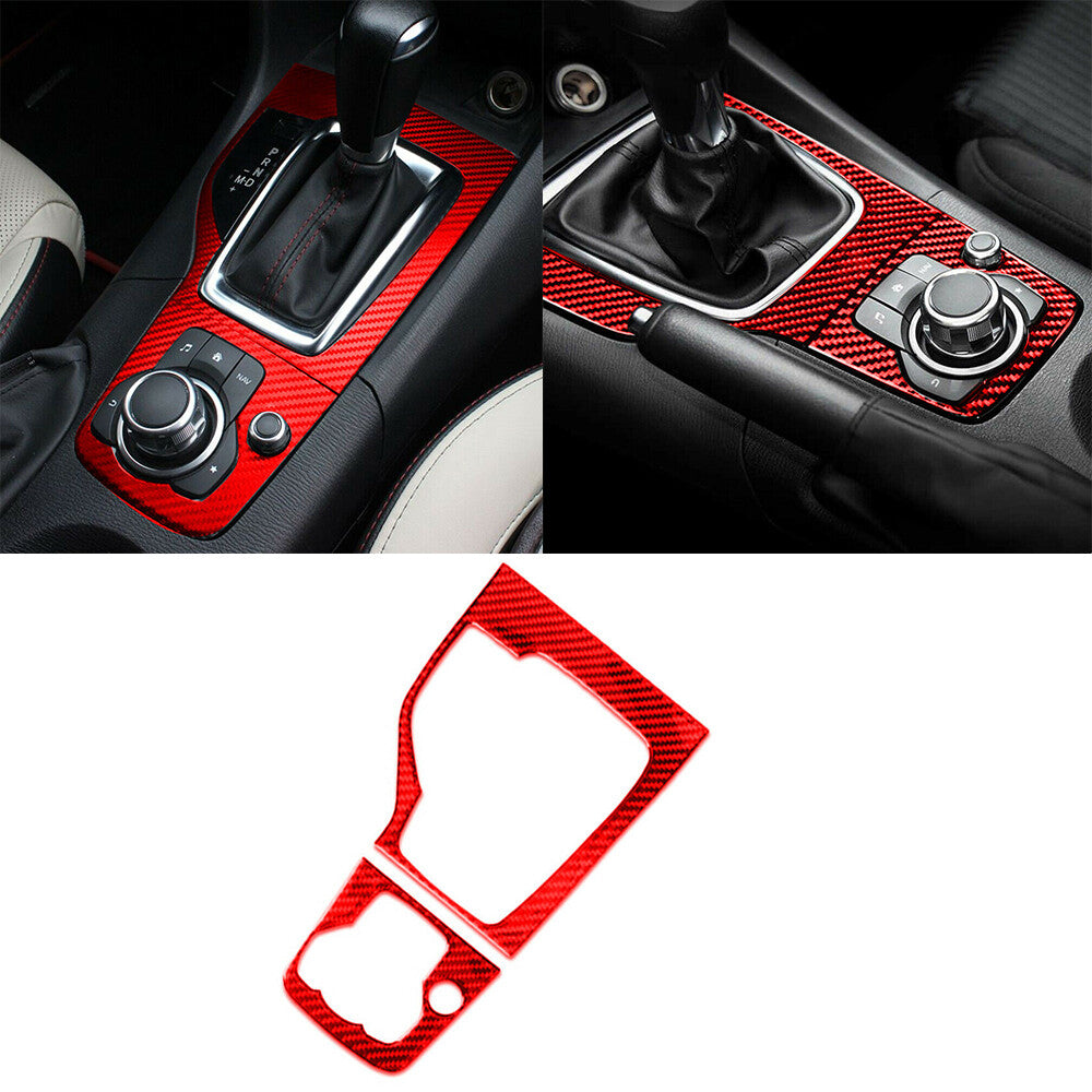 Red Carbon Fiber Central Control Gear Shift Panel Trim for Mazda 3 Axela 2014-16