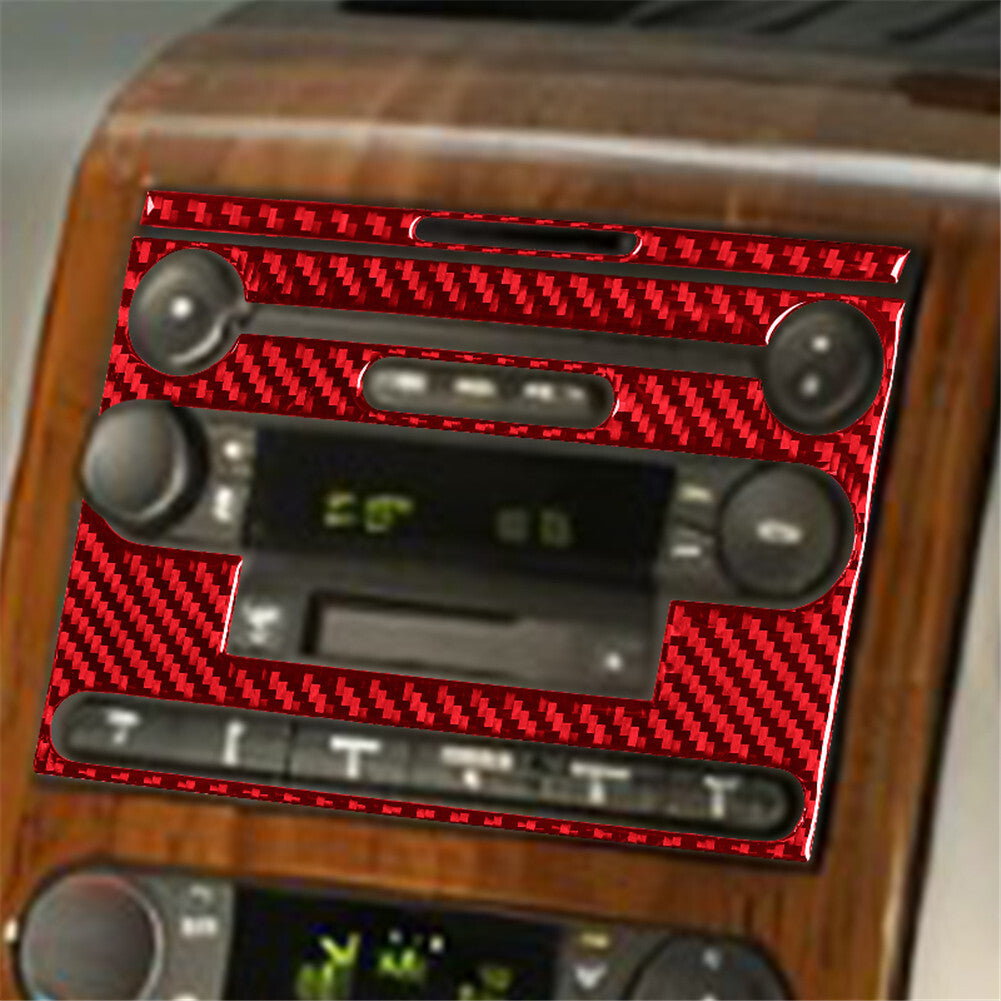Red Carbon Fiber Interior Radio With CD Cover Trim for Ford F150 FX4 2004-2008 B