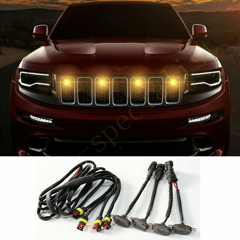 4PCs for Jeep Cherokee 2019-2021 Front Grille LED Light Grill Cover Trim