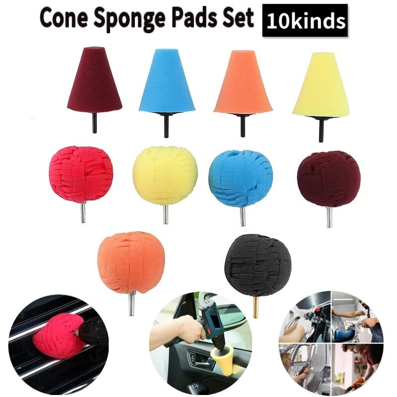 Power drill tool kit with sponge polishing pad and cushioning pad for cleaning car wheels