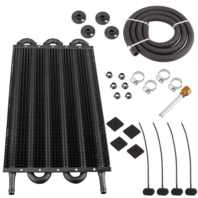 6-line/through-pipe and finned gearbox cooler universal 5/16 oil cooler kit in black