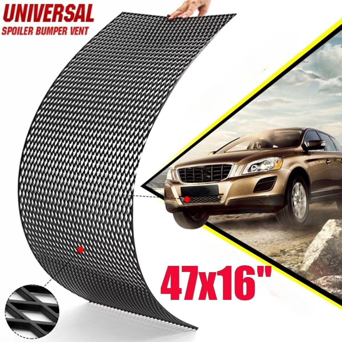 Universal ABS 47''x16'' Car Racing Honeycomb Mesh Grill Spoiler Bumper Vent