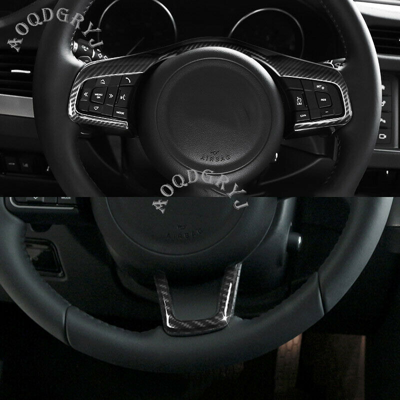 2X Carbon Fiber for Jaguar F-PACE 2016-2021 Car Steering Wheel Decor Trim Cover
