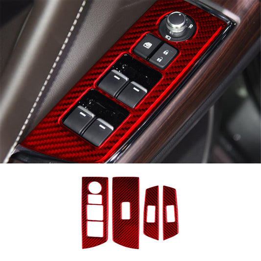 Red Carbon Fiber Interior Window Lift Panel Cover Trim for Mazda CX-9 2016-2022