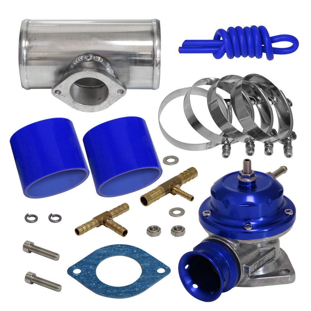 30PSI Blow Off Valve BOV +Type RS 3 Flange Pipe Adapter Silicone Hose Kit Blue