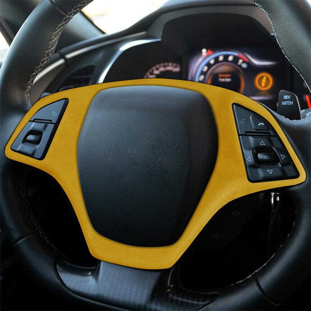 Suede Yellow Steering Wheel Button Frame Trim for Chevrolet for Corvette C7 2014-19
