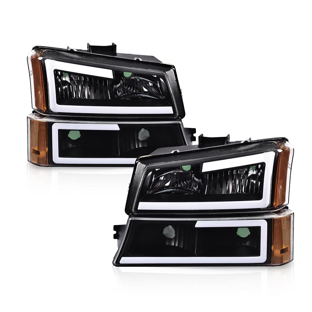 Fits 2003-07 Silverado AVALANCHE LED DRL Transparent Amber Headlights