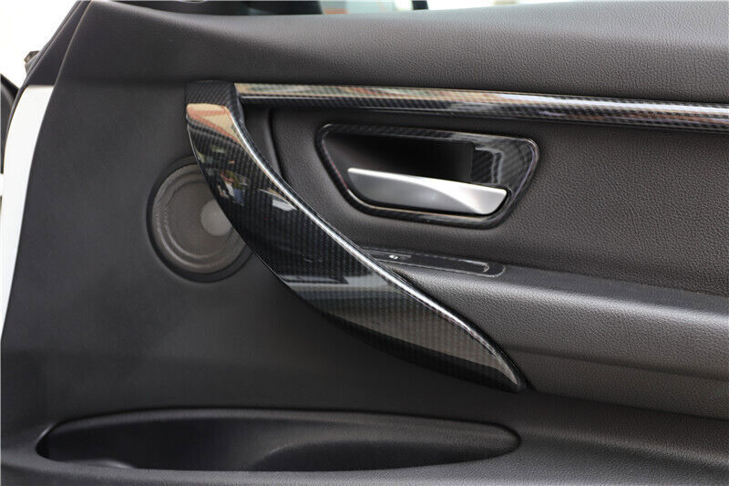 for BMW 3 Series 2014-18 Carbon Fiber Look Inner Door Handle Frame Cover Trim 4P