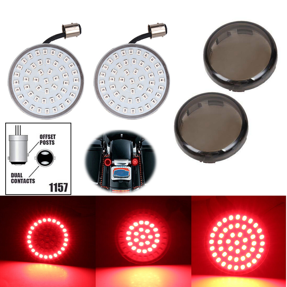 2x1157 Red LED Brake and Turn Signal Lights + Smoke Camera for Harley Street Road