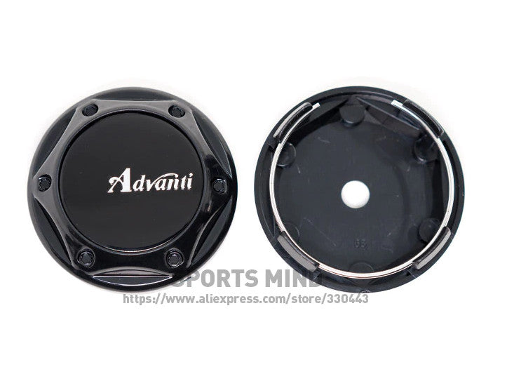 4-piece set of 68mm Advanti rim caps, hub center caps, hub logos, black