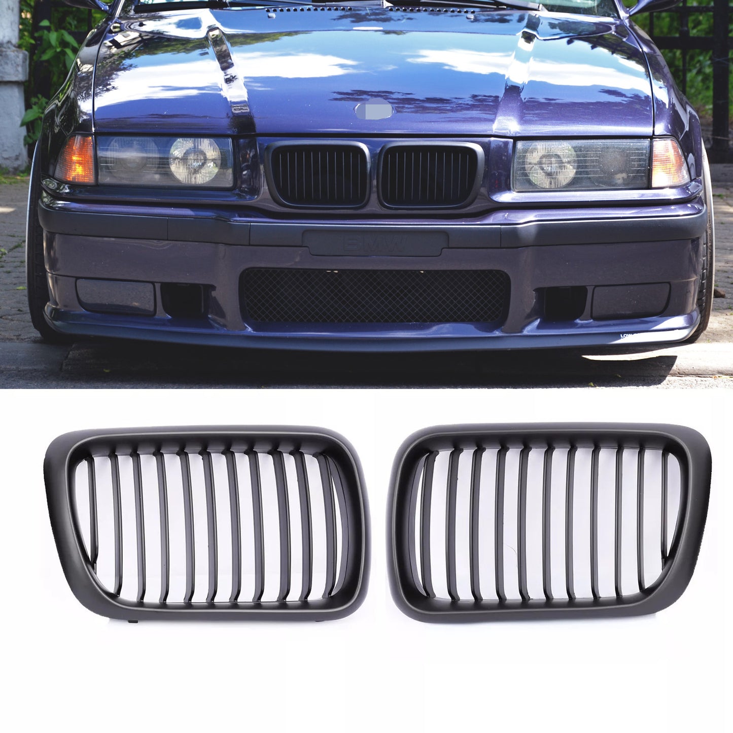 Front Bumper Hood Kidney Grille for BMW 3 Series E36 M3 1996-1999 Matte Black