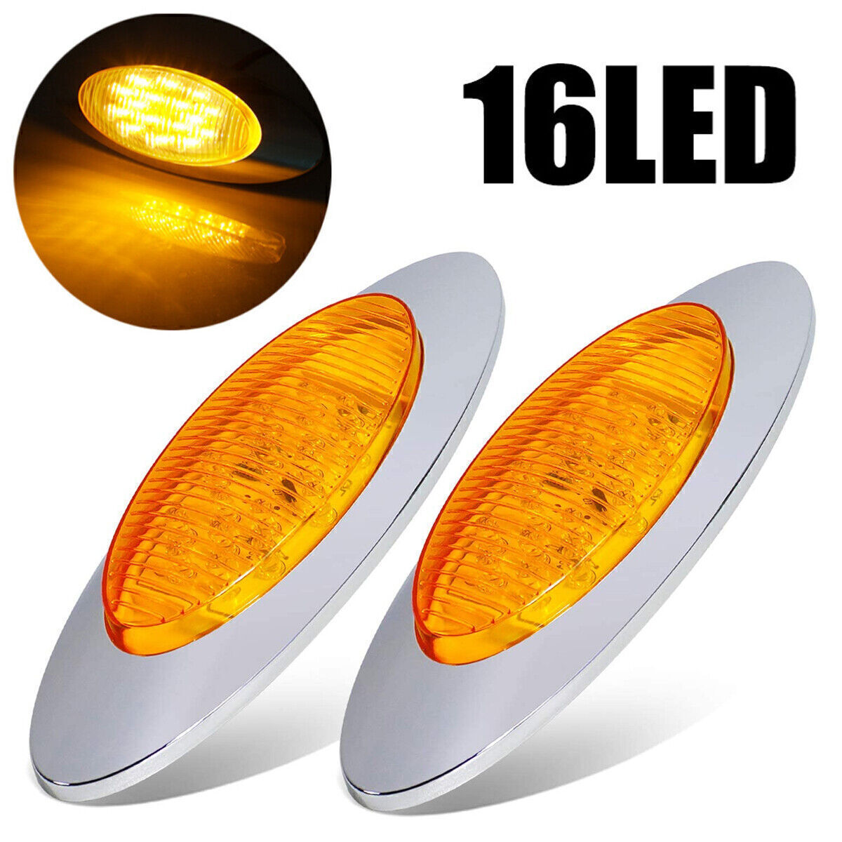 4PCS 6.5Oval Amber 16 LED for Freightliner Cab Panel Fender Led Side Marker Lights