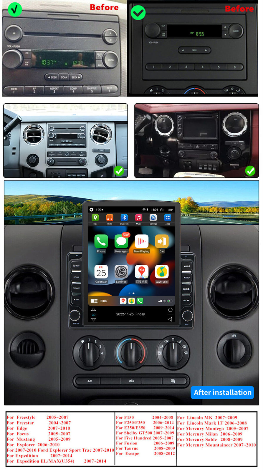 9.7''Head Unit Car Stereo Radio GPS Navigation 2+32GB For 2004 - 2008 for Ford F150