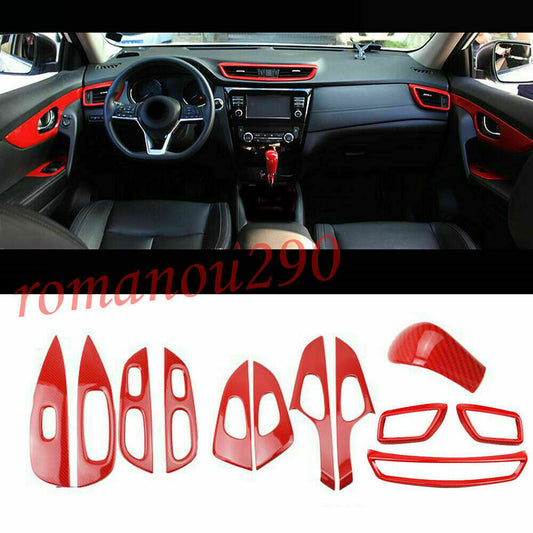 12X for Nissan Rogue 2014-2020 Red Carbon Fiber Look Car interior Kit Trim Cover