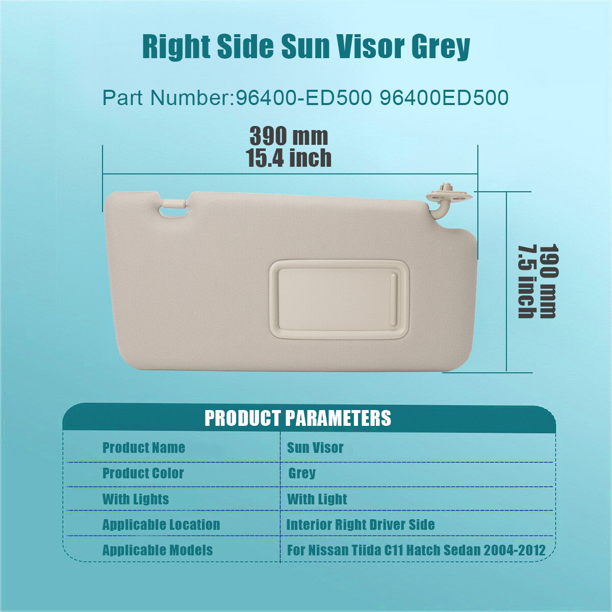 Front Right Sun Visor New for Nissan Tiida C11 Hatch 96400-ED500 96400ED500