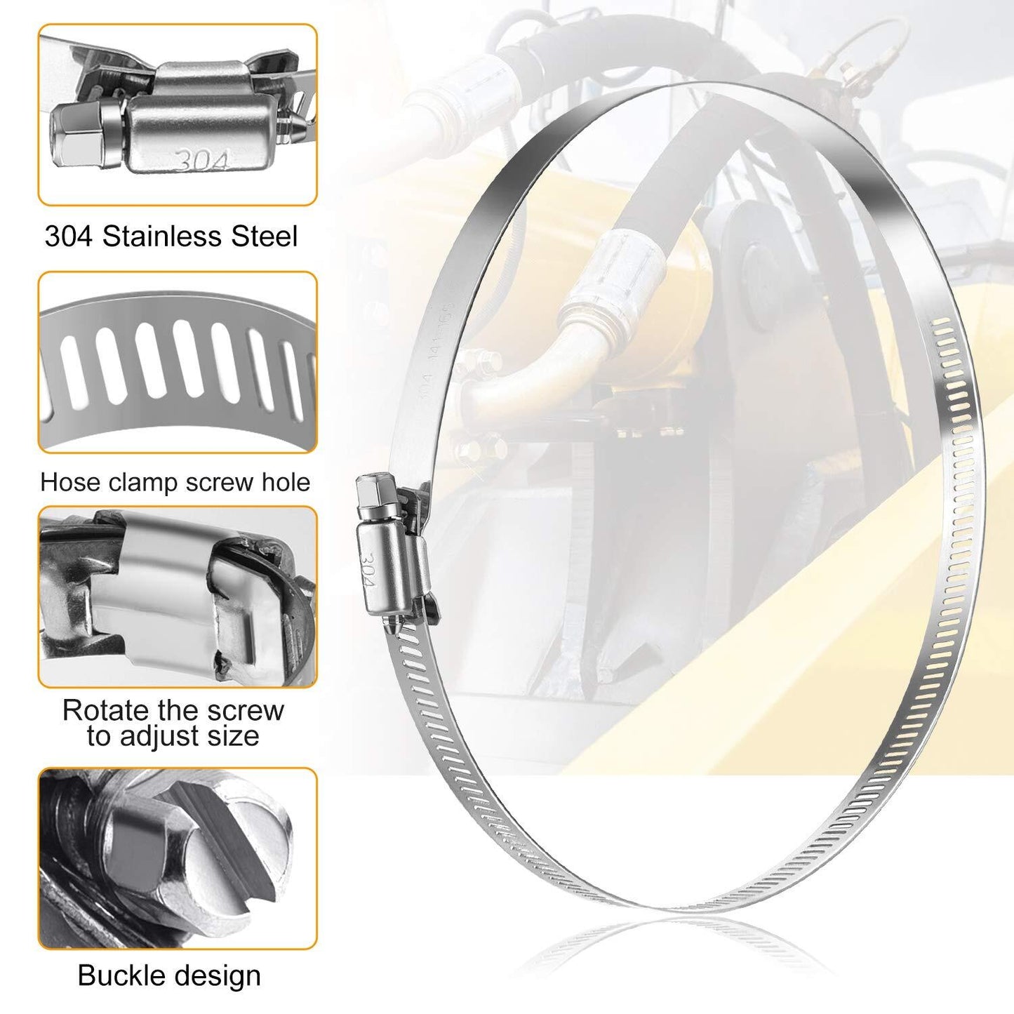 9-inch Adjustable Hose Clamp Dryer Ventilation Hose Metal Worm Drive Gear Pole Clamp