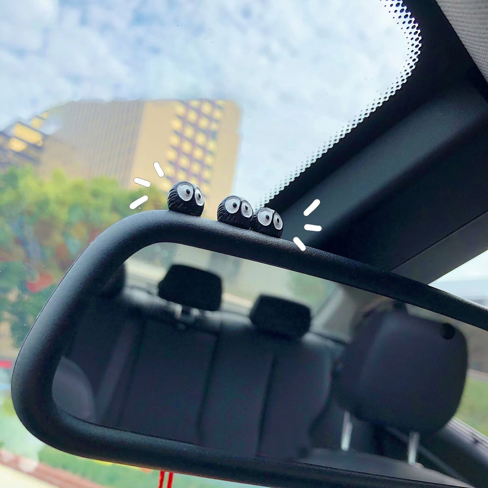 3Pcs Cute Soot Sprites Car Rearview Mirror Accessories Car Interior Decoration