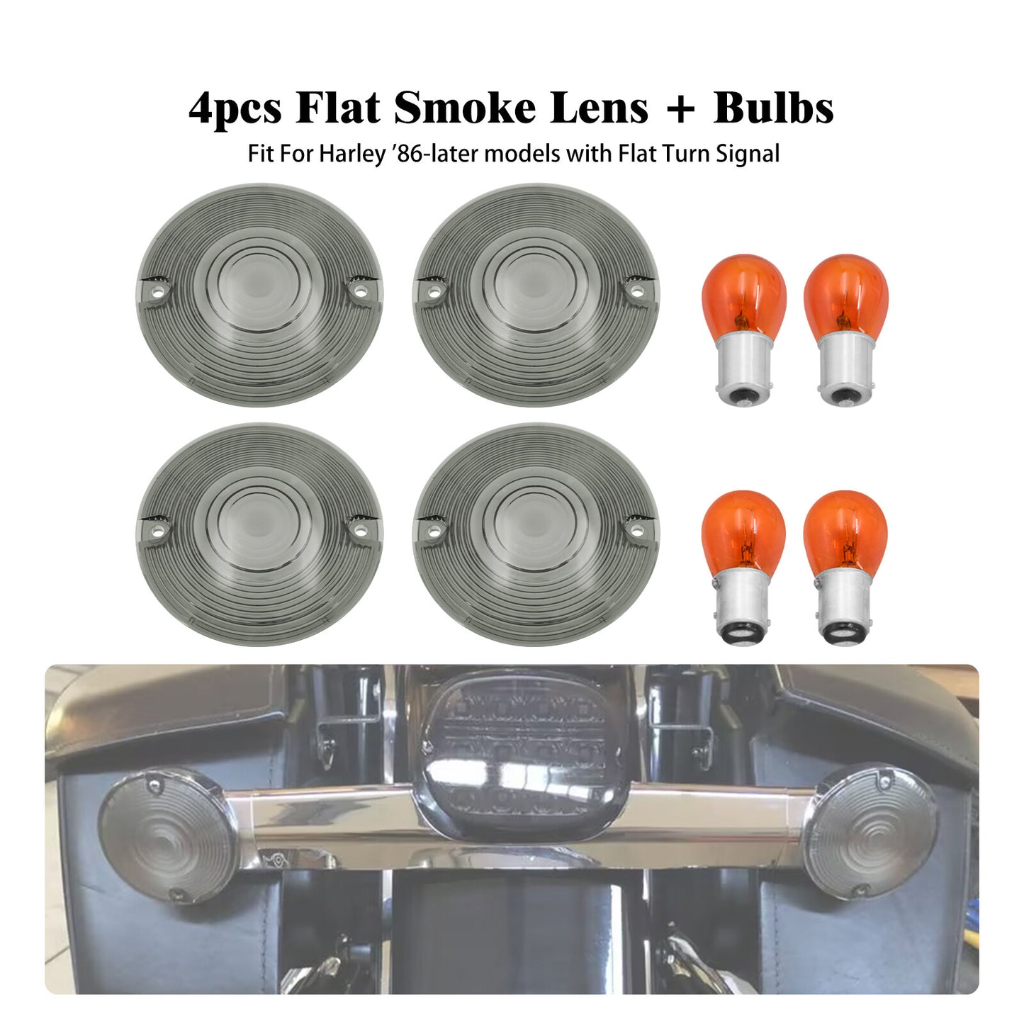 Smoke Turn Signal Lens Cover w/ 4pcs Bulbs for Harley Touring Road Electra Glide