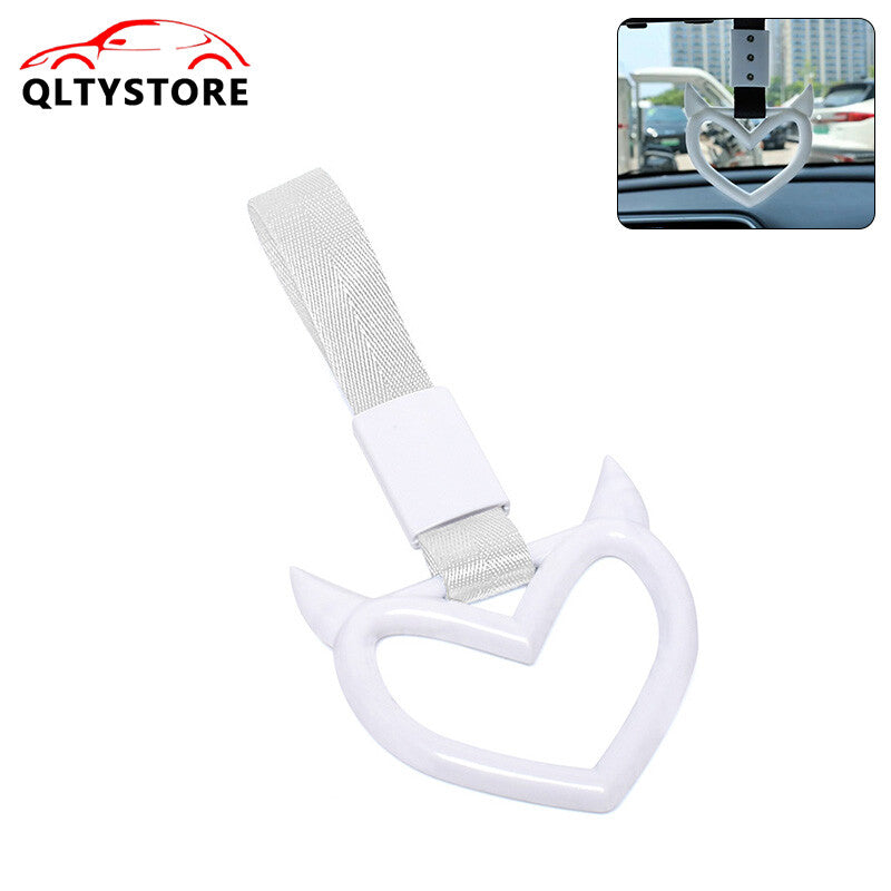 White Devil Heart Red JDM Tsurikawa Ring Subway Train Bus Handle Strap Charm