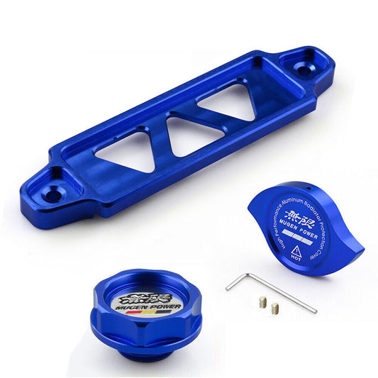 JDM Blue Engine Oil Filler Cap + Radiator Cap + Battery Tie Down for Honda for Acura