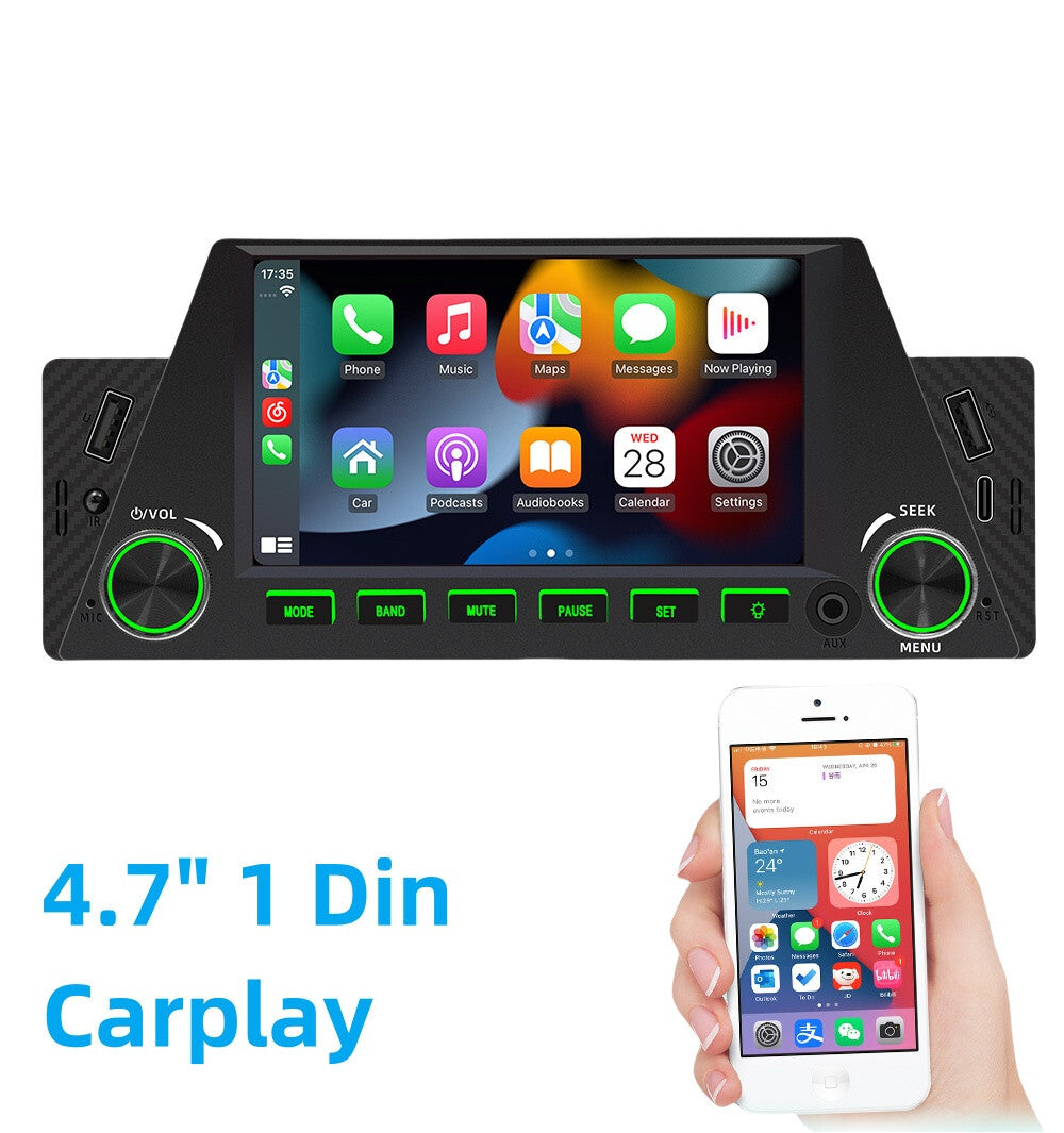 For Apple Caplay Android Auto Single 1 Din Car Stereo Radio 4.7in Bluetooth USB