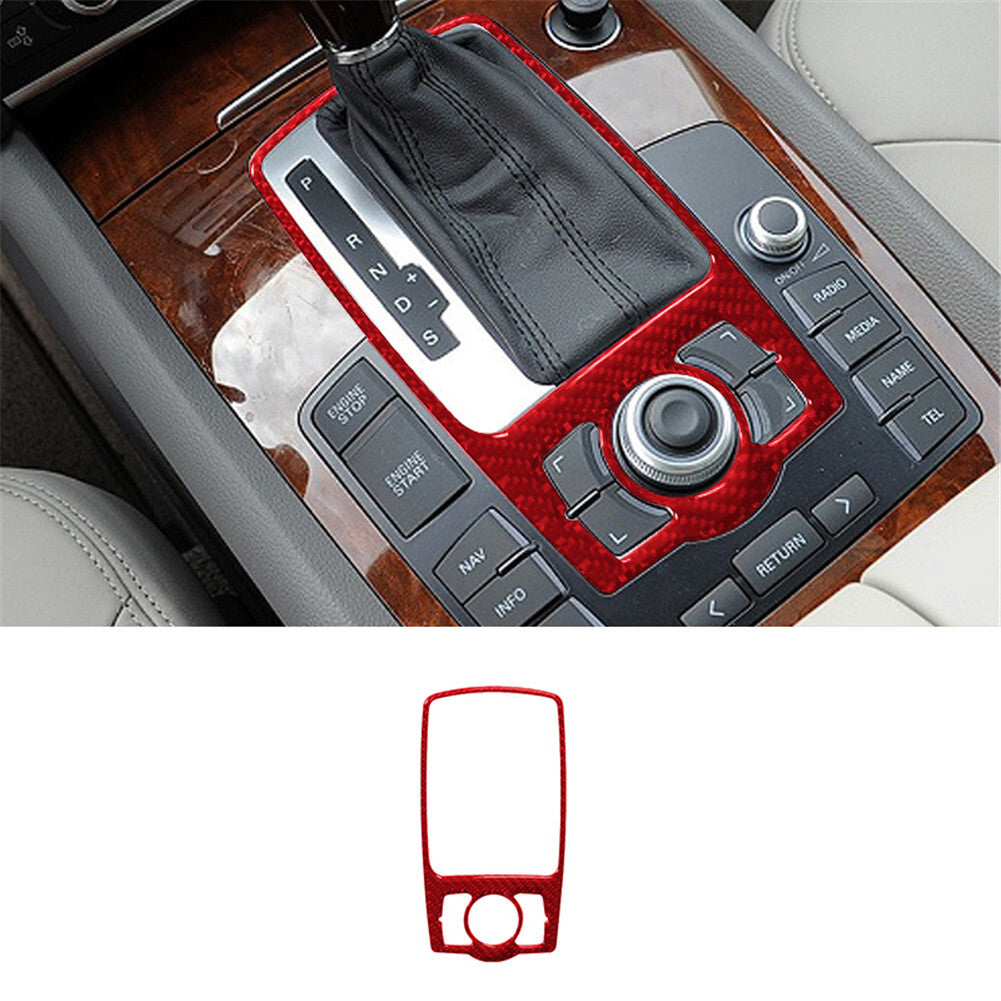 Red Carbon Fiber Interior Gear Shift Panel Cover Trim for Audi Q7 2007-2015