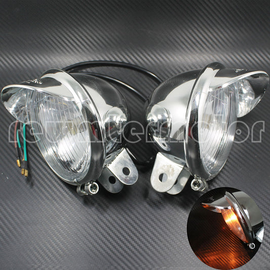 2x Fog Light Lamp Headlight Visor Motorcycle Universal Chrome ABS Plastic